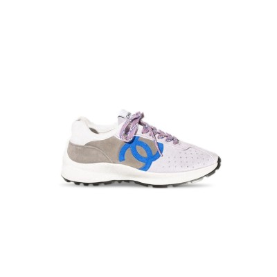 CHANEL SNEAKERS SUEDE KIDSKIN LIGHT PURPLE, BLUE & DARK GRAY G39074 X56563 K4279